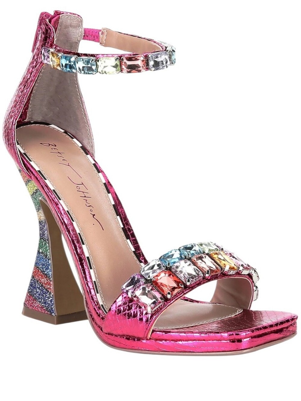 Betsey Johnson Emani Glitter Jeweled Shimmery Pink Open Square Toe Heels